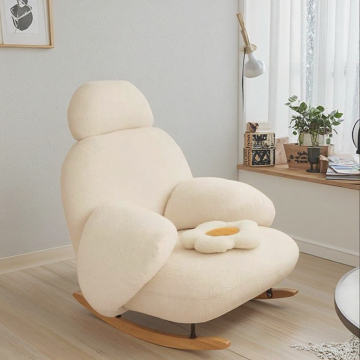 Scandinavian White Rocking Chair & Cute Cream Sofa for Bedroom