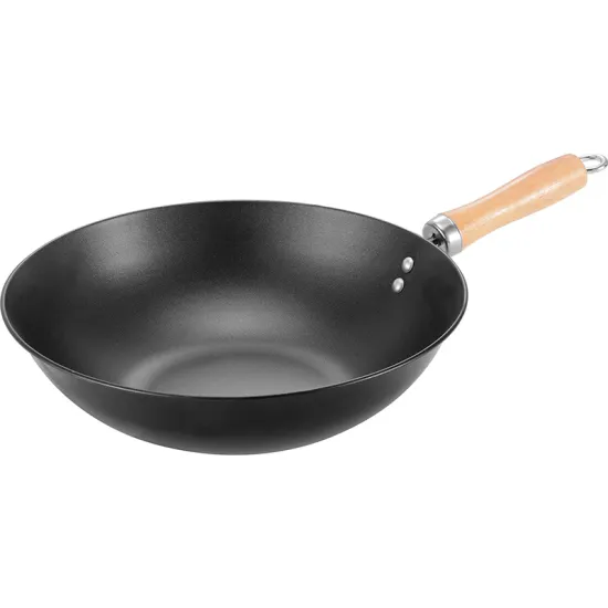 High Quality Carbon Steel Wok with Wooden Handle for Restaurant Cooking