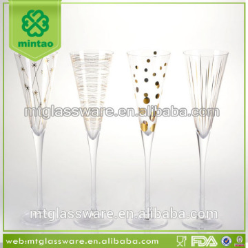 Set of 4 Wedding Champagne flute Glass with Golden Decor