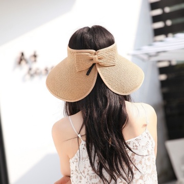 Women's Summer Beach Hat: Outdoor Sun Protection with Large Brim and Solid Color Straw Design
