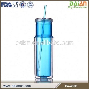 2016 New Double Wall 16oz Plastic Bottles With Straw