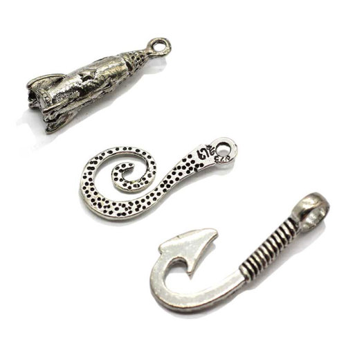 Good Quality 25MM 26MM 31MM Large Fish Hook Pendants Antique Silver Color Fish Hook Charms Jewelry Making Supplier