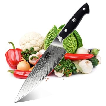 Shan Zu Professional 20cm Damasco Knife da cucina con acciaio Aus -10: ideale per tagliare carne, verdure e frutta - coltello da chef giapponese