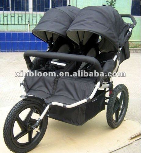 2015baby twins jogger,3pcs 16'' wheels wiht two safety lock 5 points ,3 postion seat,en1888