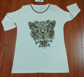 Girl's knit animal print decrotion tape t shirt
