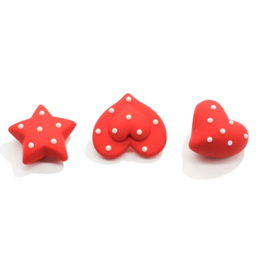 Red Resin 3D Beads with Various Shapes Chunky Heart Cabochon Star Shape Ornament with Hole for Chinese New Year Jewelry Making