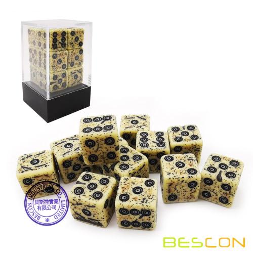 Bescon Old Looking Ancient Bone Dice D6 16mm 12pcs Set, 16mm Die Sided Sided (12) Block of Stone Dice