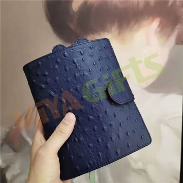 Navy Ostrich Leather A6 6-Ring Binder Planner Notebook Cover with Tab Divider