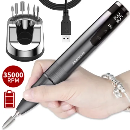 Cordless Electric Nail File with 35000rpm Speed, Adjustable Direction & Drill Bits Holder