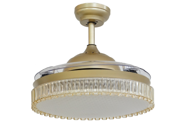 Gold Retractable Ceiling Fan with Crystal Lampshade