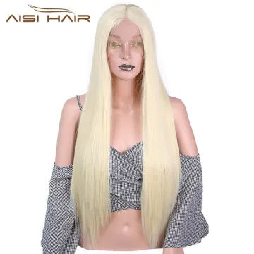 Aisi Hair Long Silky Straight Blonde Wig Heat Synthetic Resistant Fiber Lace Front Wig Middle Part Lace Frontal Wigs For Women