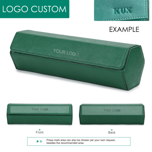 Green Leather Roll Embossed Logo Storage Watch case
