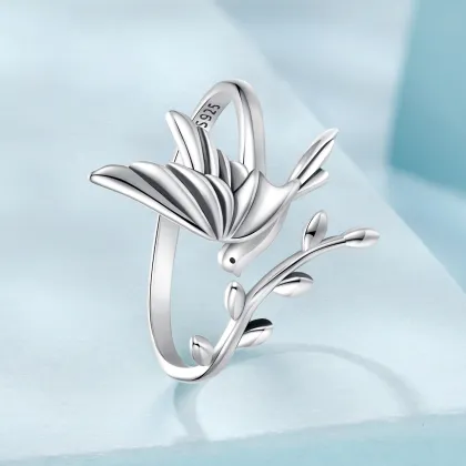 Fashion S925 Sterling Silver Kingfisher Adjustable Rings for Women - Birthday & Valentine's Day Gift