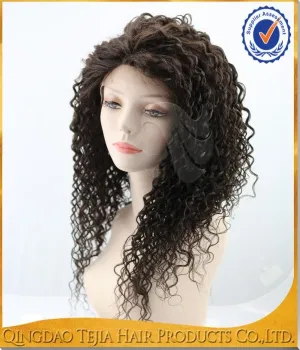 Hot selling top quality glueless full lace brazilian deep curly virgin hair wig