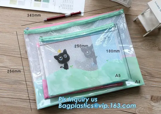 A4 A5 transparent file bag pvc mesh zipper document bag, Eco-Friendly A4 A5 Mesh File Folder Zipper Document Bag, Mesh PVC Zip B