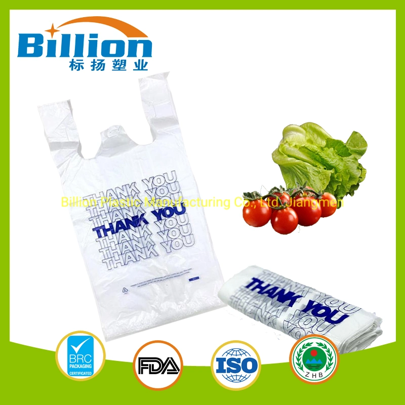 Food Packaging Thank You Smiley Face Printing Plastic T Shirt Bags with Color