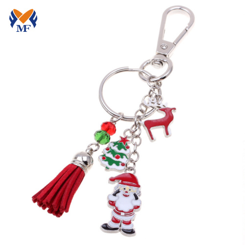 Christmas wholesale metal and leather tassel keychain