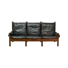 YUANF MCM Genuine Leather Sofa - Swappable Walnut Wood Base (2-Tone Options)