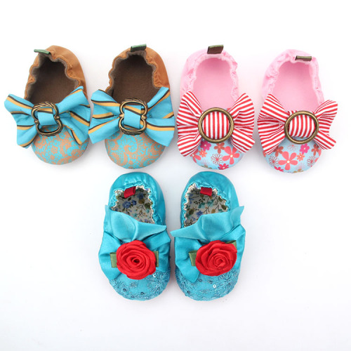 Flower Stripe Bowknot ბავშვის ნავის ფეხსაცმელი