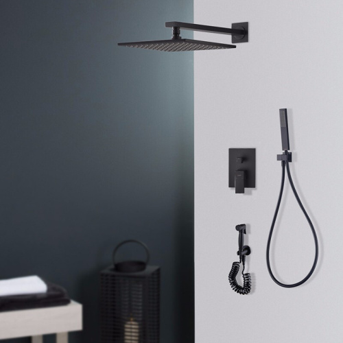 Luxury matte black chrom 3-function bathroom shower set