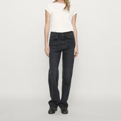 Women's barn style straight fit straight leg high waisted jeans