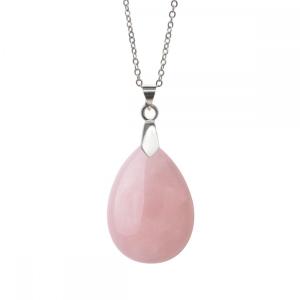 Collier pendentif en forme de goutte de quartz naturel Rose 28x35MM avec chaîne en argent de 45 cm