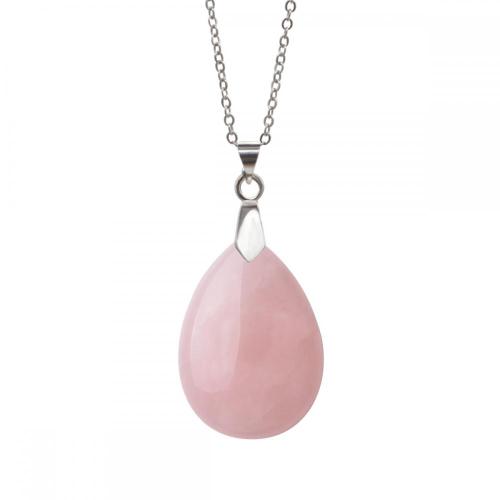 Natural Rose Quartz 28x35MM Waterdrop Pendant Necklace with 45CM Silver Chain