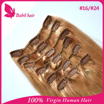 Unprocessed hair extension clip in 180g cheap 100% human hair clip in hair extension