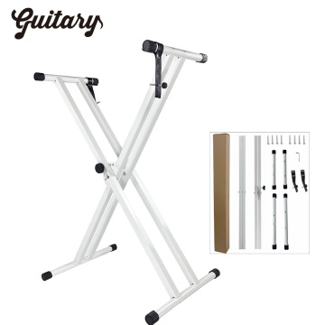 Flexible Double X Durable White Music Keyboard Piano Stand with Locking Straps