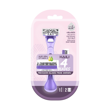 Customizable Colorful Handle Four-Blade Women's Shaving Razor with Extra Replaceable Cartridges