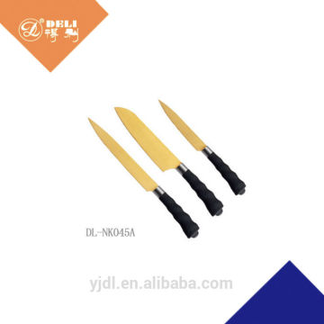 Black handle gold blade on-stick kitchen knife set
