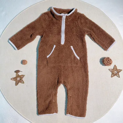 KERUI Kids Coral Fleece One-Piece Pajamas Winter Set Cotton Front Half Zipper Suit for Kids Unisex 2024