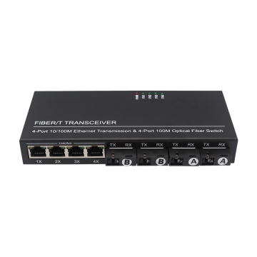 XICOM 10/100M MODO ÚNICO CONVERSOR DE MEDIA DE FIBRA OPTIC - 4 portas RJ45 de fibra/4, conector SC, 25 km