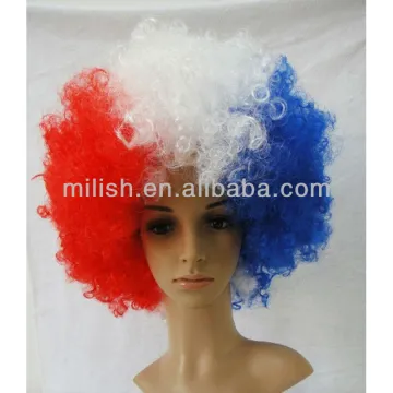 Party World Cup Chile Crazy Football Match Fans red white blue Afro Wig FBW-0168