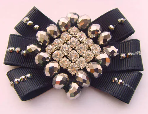 Handmade Bead Bows Flower with Rhinestone for Women Shoe Decoration