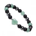 Natural Stone Heart with 8MM Round Gemstone Stretch Elastic Bracelet for Men Women Crystal Round Beads Bracelet