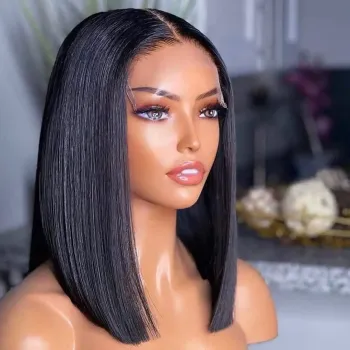 Cheap Middle Part Straight Short Bob Cut 180%Density 13X4HD Full Lace Frontal Human Hair Wig Deal Prepluck Double Drawn Glueless