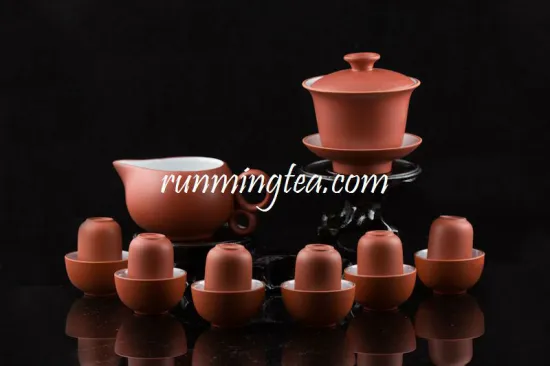Zisha Red Gongfu Brewing Teaware Set, 1 Gaiwan, 1 Pitcher, 6 Sniffing & Drinking Cups