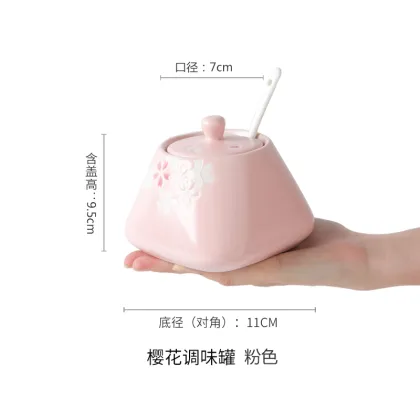 Creative Ceramic Storage Container with Cover Spoon Salt Kitchen Seasoning Jar Oil Sugar Bottle Creamer Pots