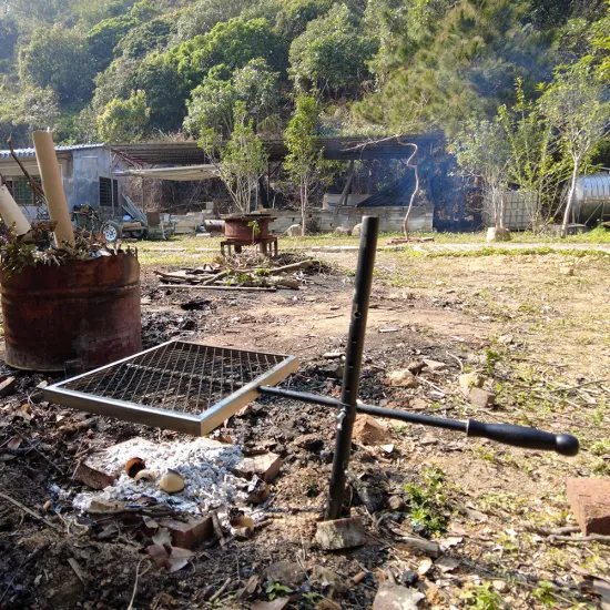 Portable Adjustable Height Outdoor BBQ Grill Rack with Swivel Grill, Fire Pit and Campfire Stand