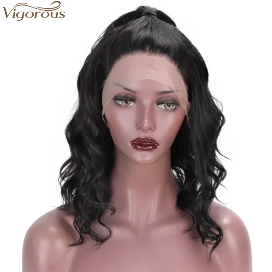 Vigorous Short Bob Wavy Lace Front Wigs for Women Natural Black Synthetic Wig Middle Part Heat Resistant Wigs Wholesale Price