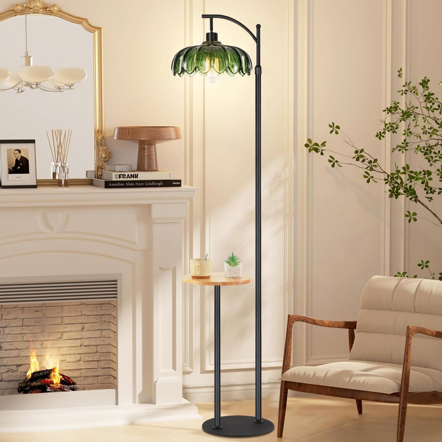 F250907 Green flower glass shade floor lamp (9)