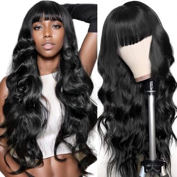 Body Wave wig með bangs 2x4 blúndur