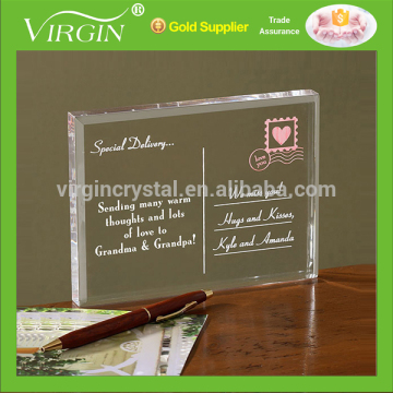 Fancy letter design rectangle awards block with sayings, crystal glass paperweight as warm souvenir gift