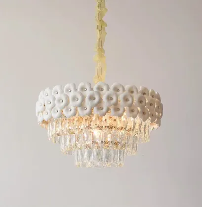 Golden Round Rectangle Ceramic Crystal Chandelier Lighting