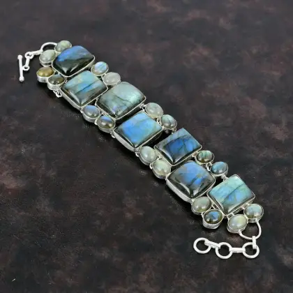 S925 Silver Natural Labradorite Gemstone Bracelet Jewelry
