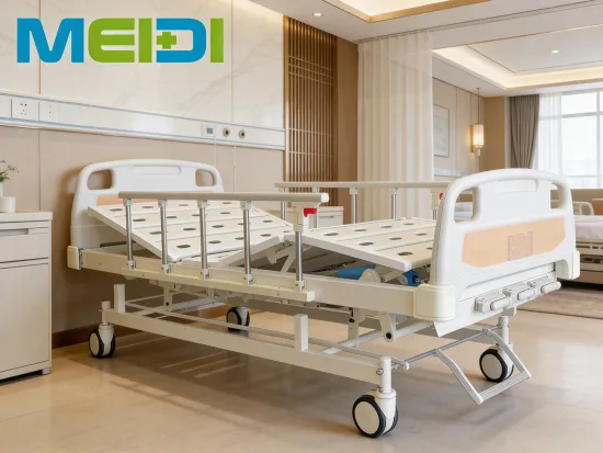 Hot Selling 3-Crank Care Bed with Perforated Surface, Central Locking Brake & 4 Small Guardrails