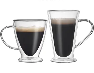 double wall 300ml tumbler glass cup with handle