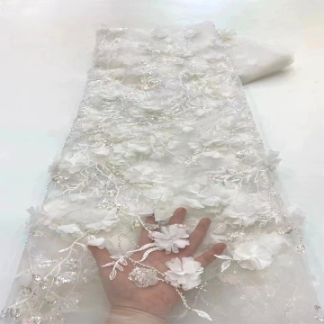 French White Sequin and Beaded Lace Fabric for Wedding Dress Embroidery