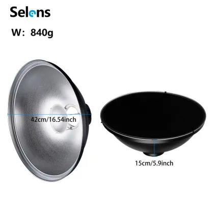 Selens 42cm Silver Beauty Dish with Bowens Mount and Grid for Flash Photography